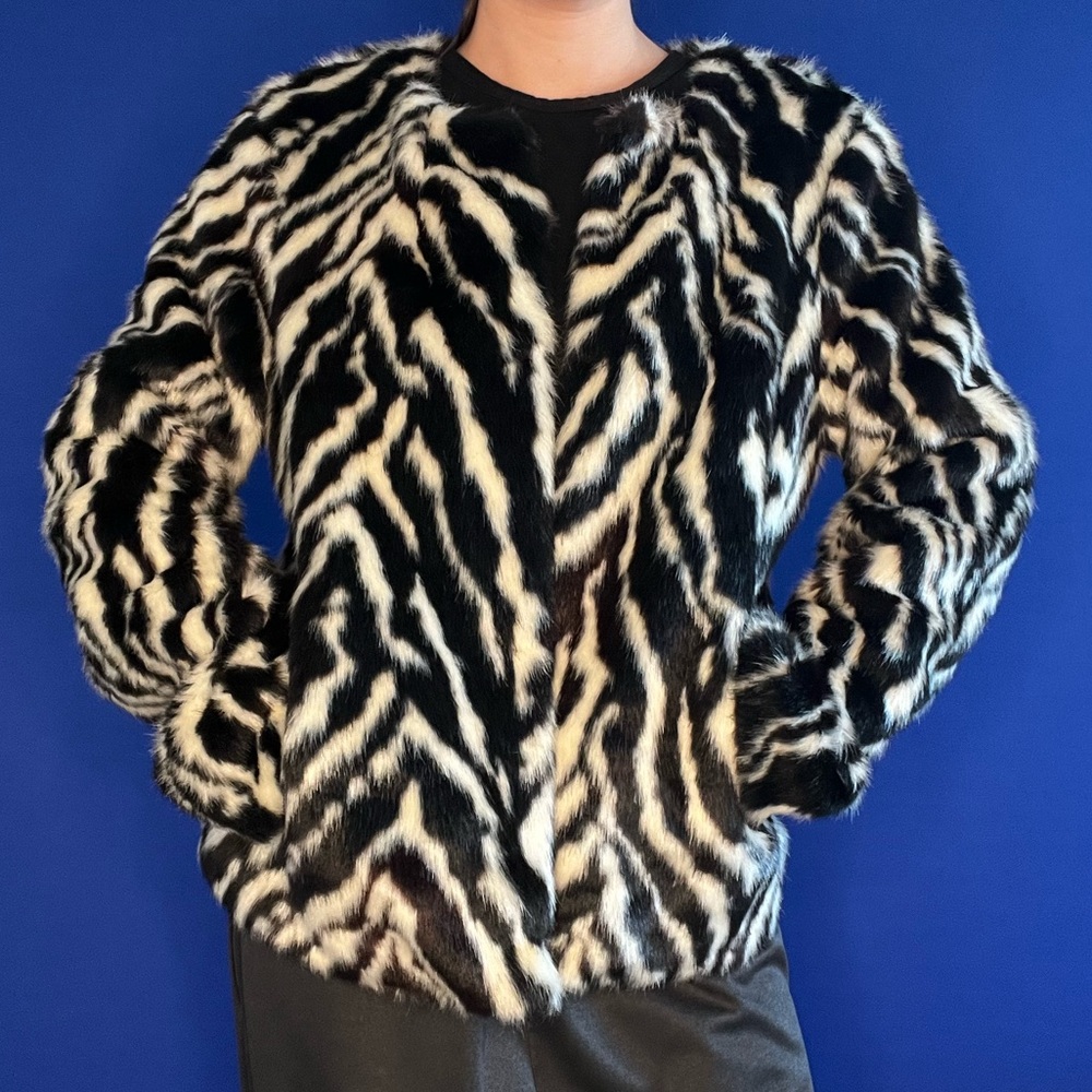 Tahari zebra faux fur jacket